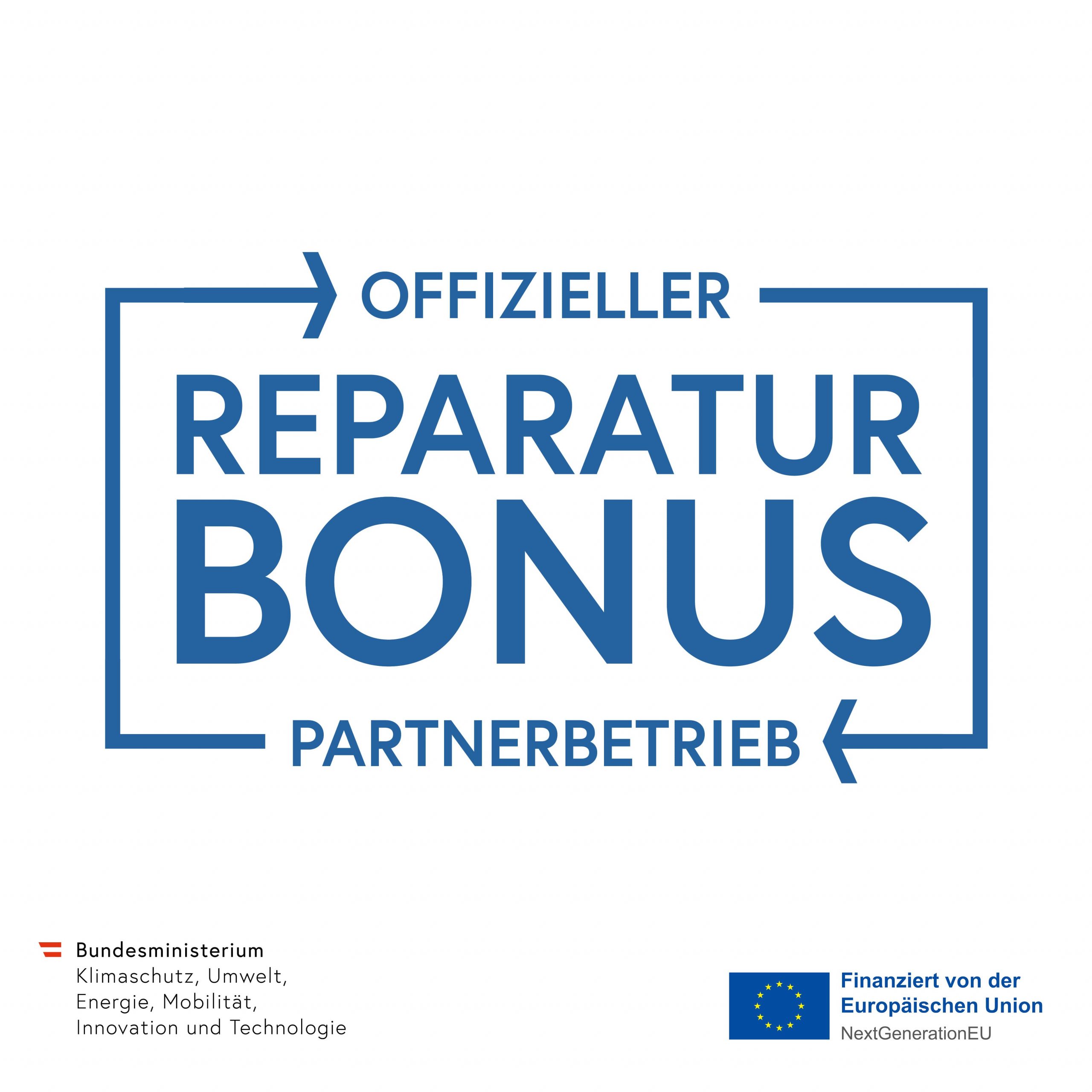 Logo des Reparaturbonus und Text, der bestätigt, dass TechLine ein offizieller Partner ist.
